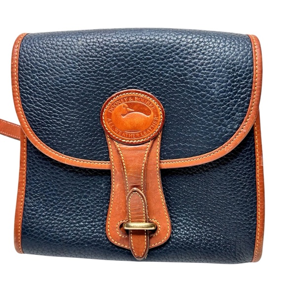 Dooney & Bourke Vintage Essex Satchel Bag Blue & Tan Leather Purse